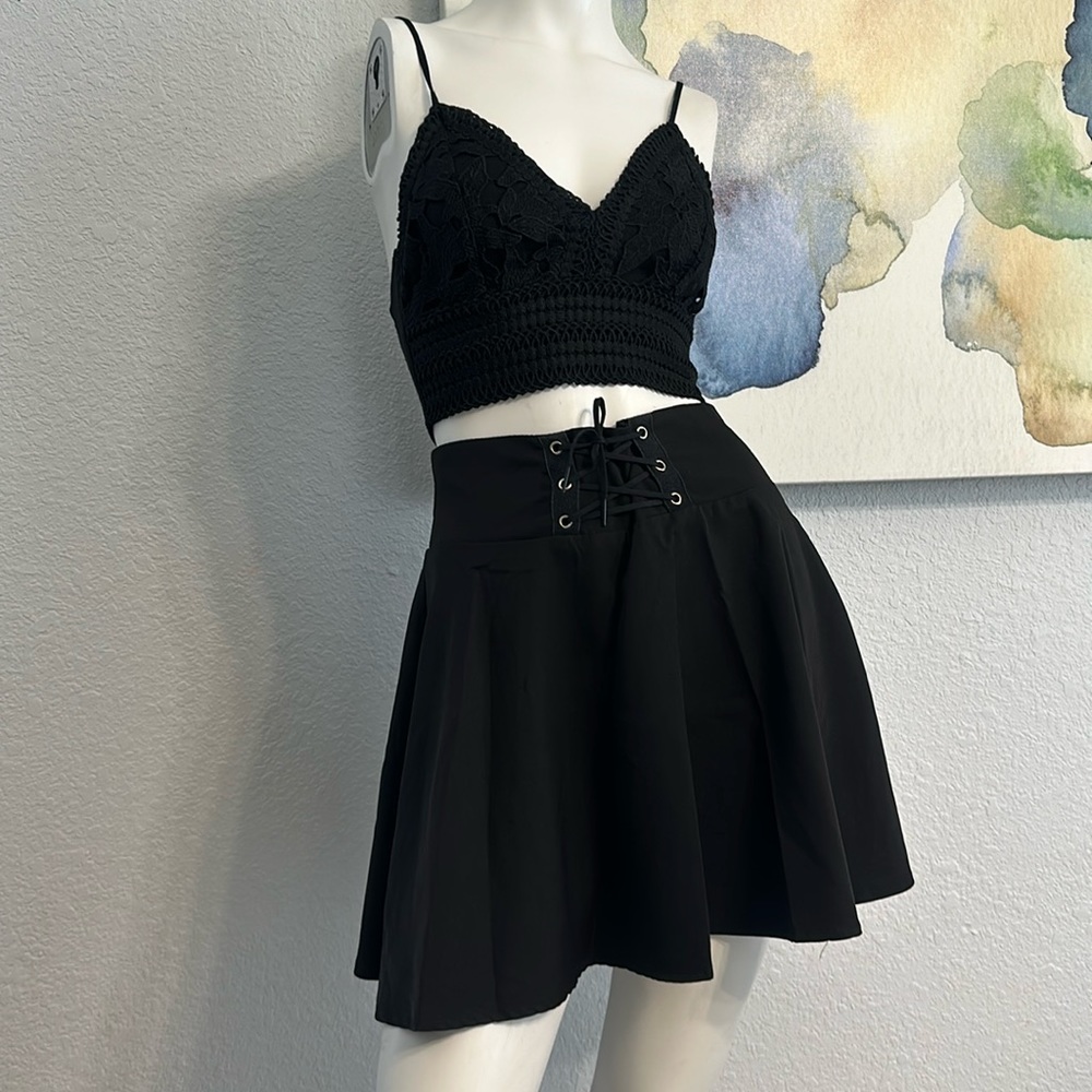Women Summer Lace-Up Black Tutu-Skirt - Picture 3 of 7